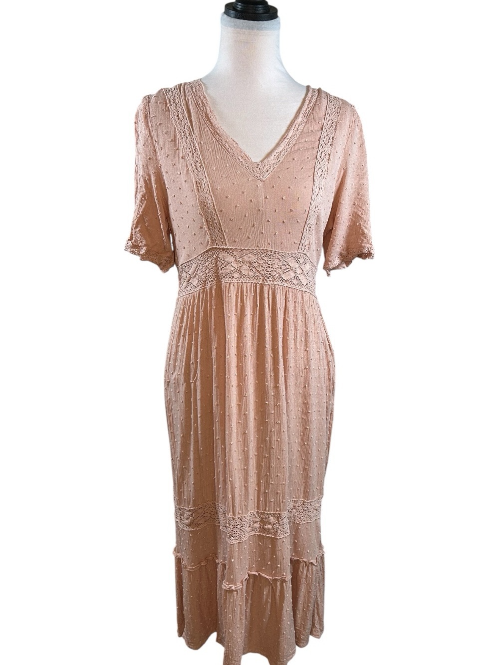 Knox Rose Lace-Inset Swiss Dot Midi Dress Boho Cottagecore Romantic